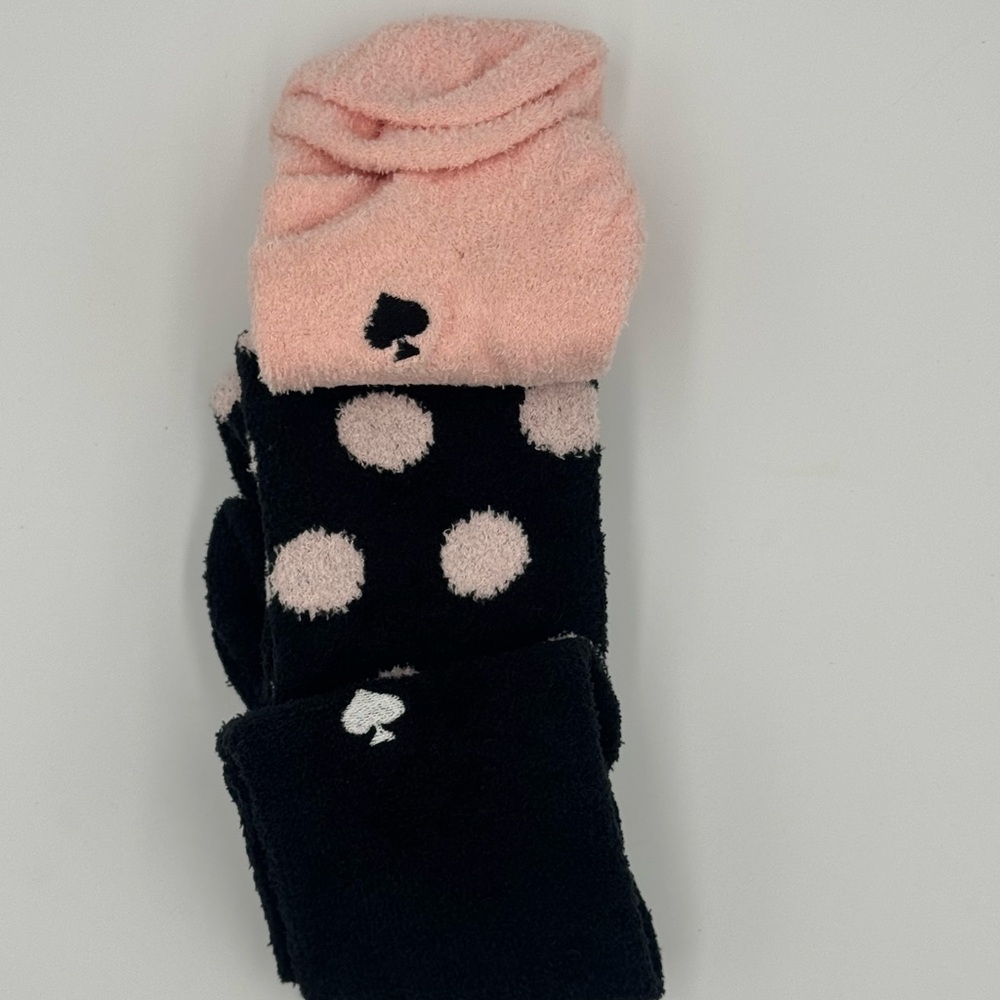 Cozy Pink and Black Polka Dot Fuzzy Socks - Women